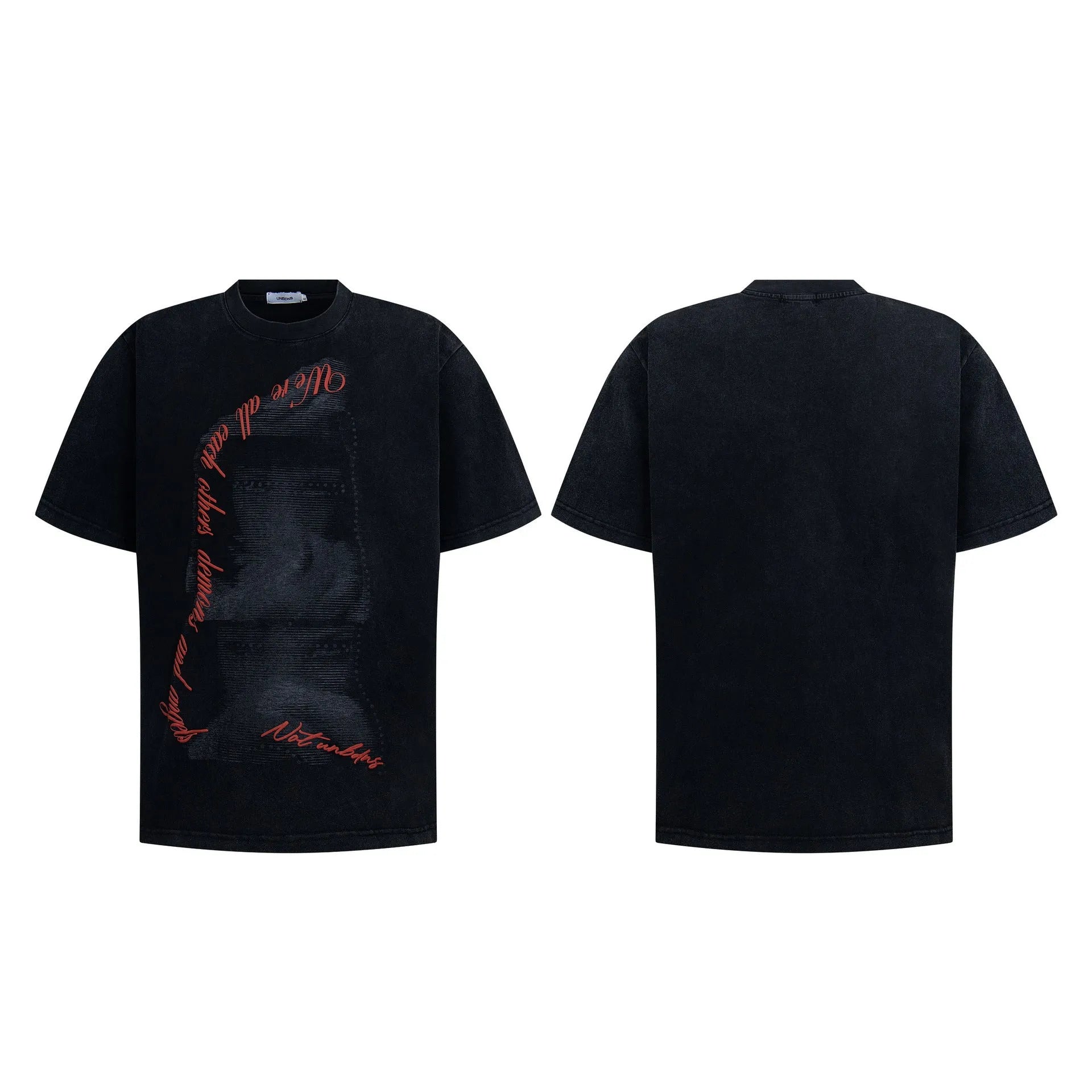 Black cotton blend men's loose fit short sleeve T-shirt with washed vintage finish