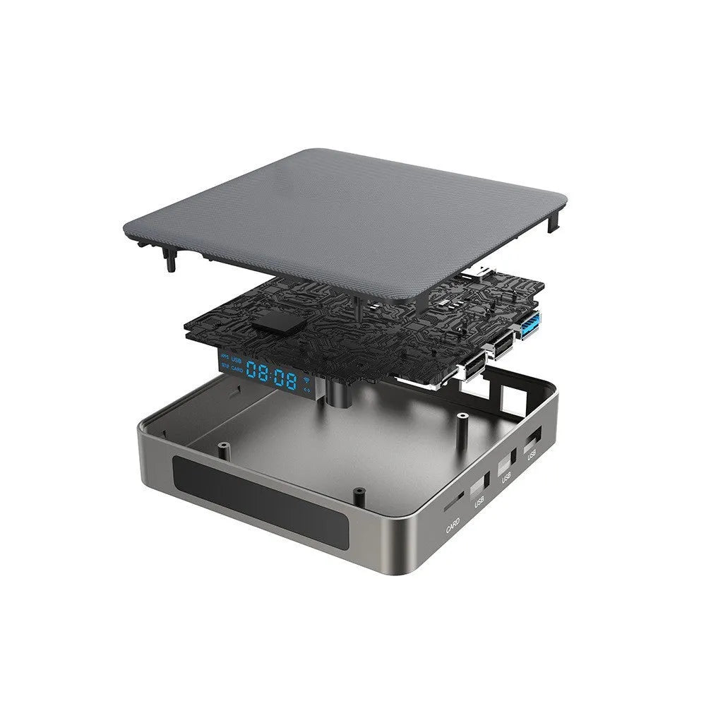 Black square Android 8K set-top box with RK3566 processor and remote control