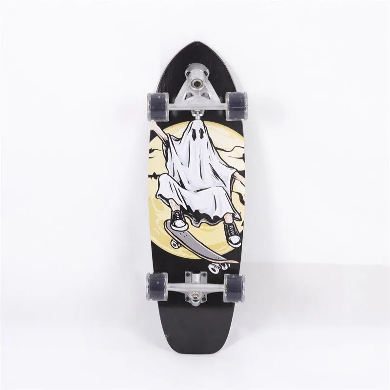 White maple wooden street scooter showing 31-inch length and natural wood deck