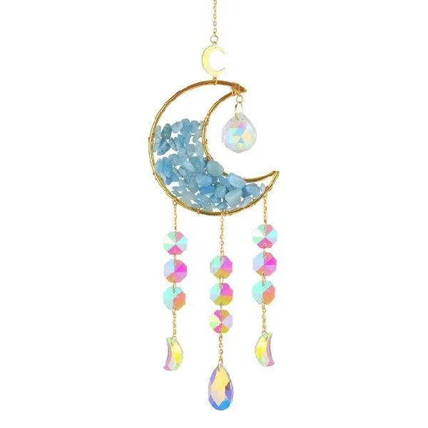 K9 crystal moon pendant hanging from a car rear-view mirror in sky blue colour