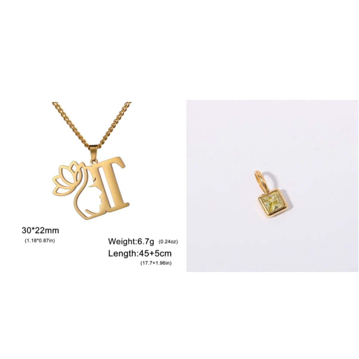 Stainless steel necklace with cross chain and a single initial letter pendant in gold tone.