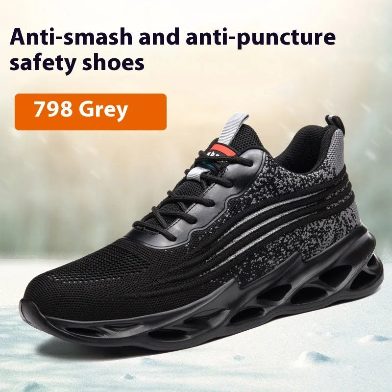 Brown leather anti-smashing labour protection shoes with rubber sole for workplace safety