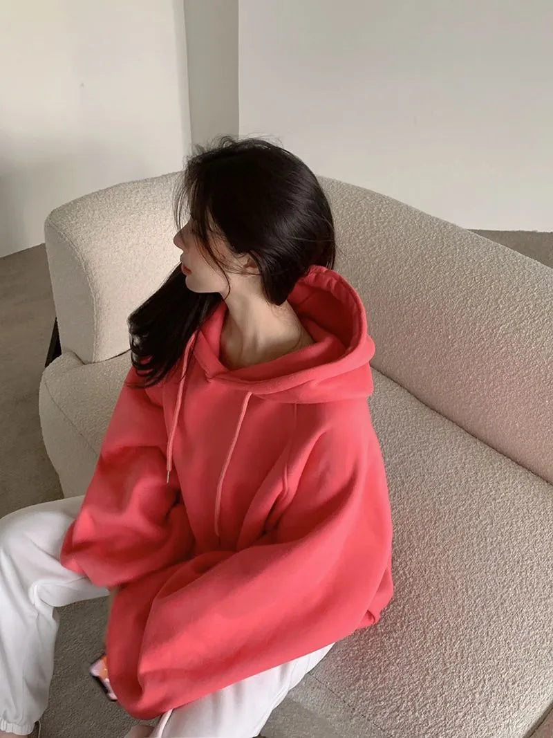 Women's watermelon red mulberry silk hooded sweater sleeveless pullover