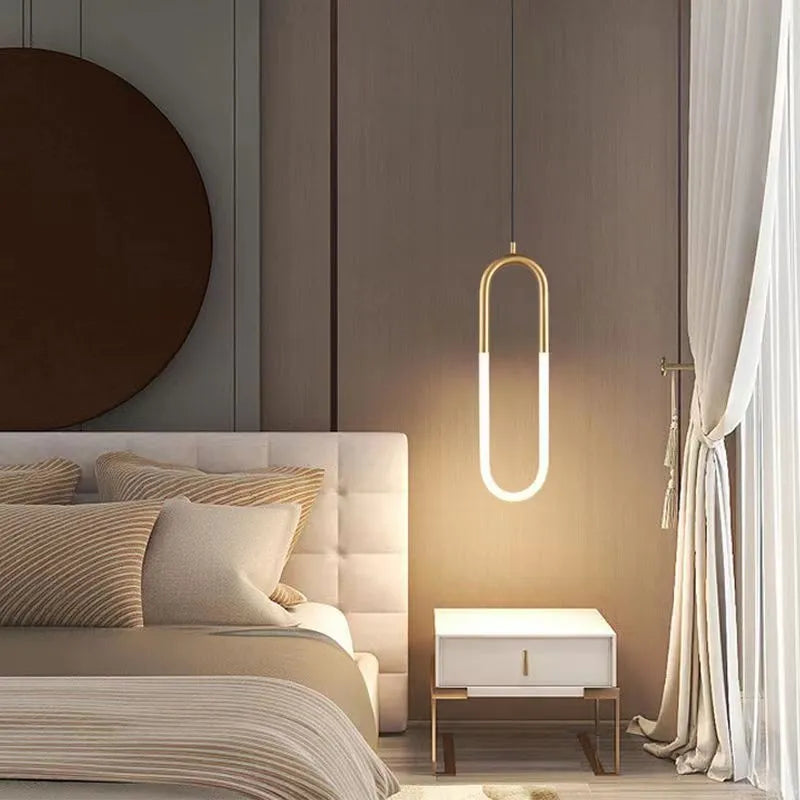 Nordic minimalist U-shaped bedside table chandelier light fixture with tri-colour dimming.