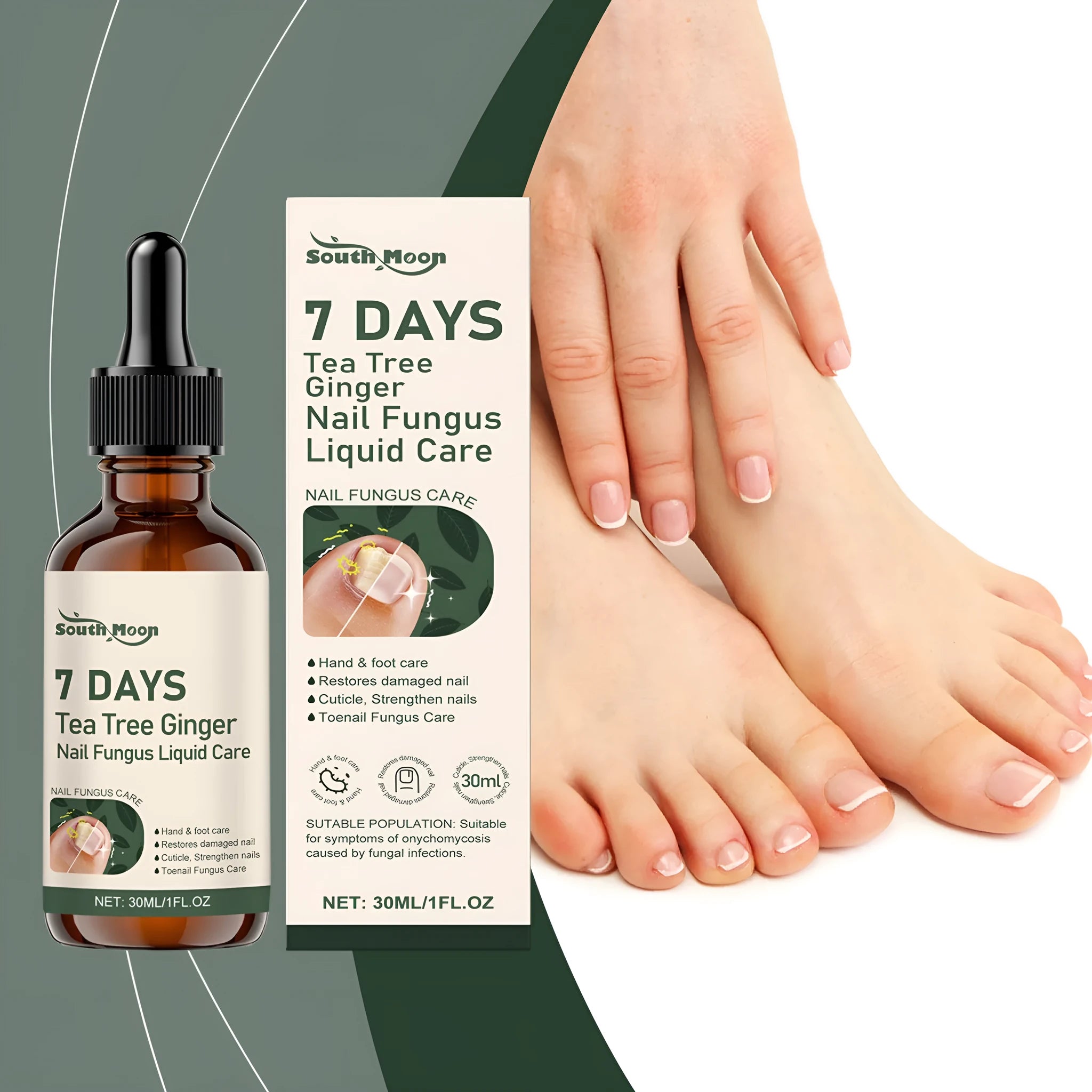 30ml bottle of clear nail care solution with mild brightening and nourishing formula
