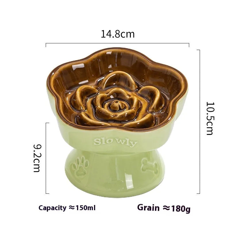 Ceramic pet bowl with raised base and various rim shape options