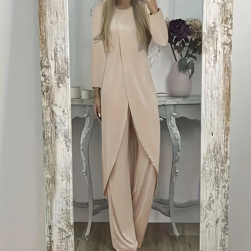 Casual polyester two-piece lounge set with loose fit in black, available sizes S to 5XL