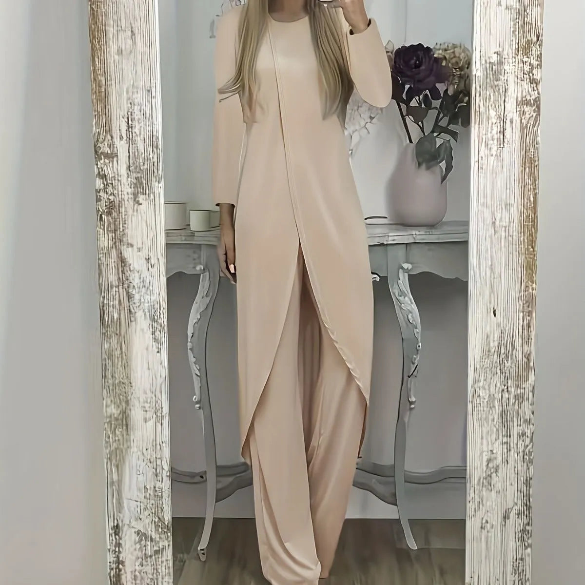 Casual polyester two-piece lounge set with loose fit in black, available sizes S to 5XL