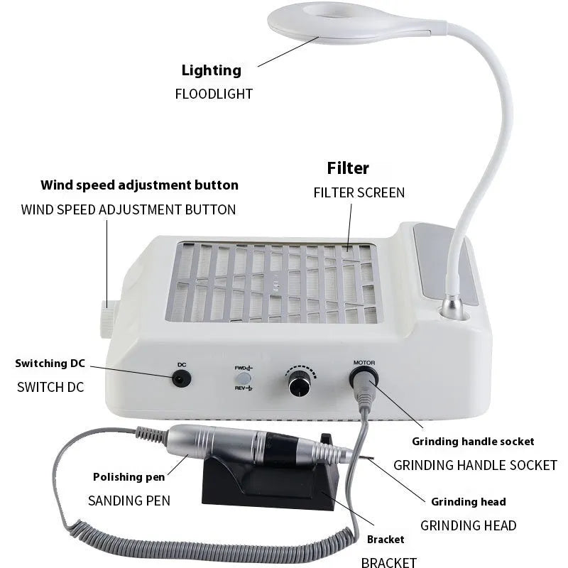 White four-in-one nail polishing machine with vacuum cleaner function