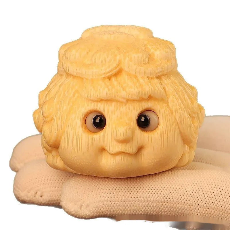 Solid bamboo golden toad princess ornament with detailed carving in cute style