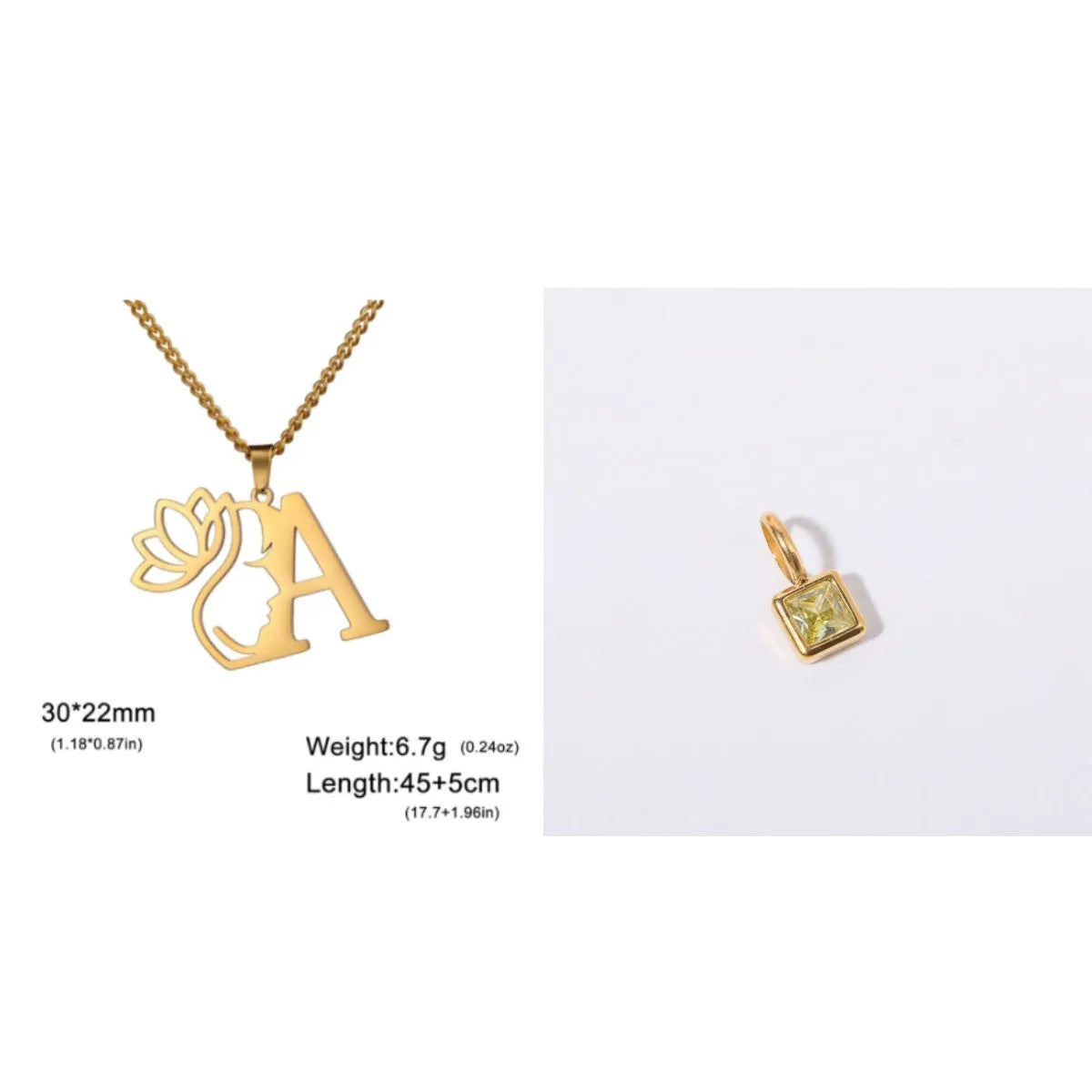 Stainless steel necklace with cross chain and a single initial letter pendant in gold tone.