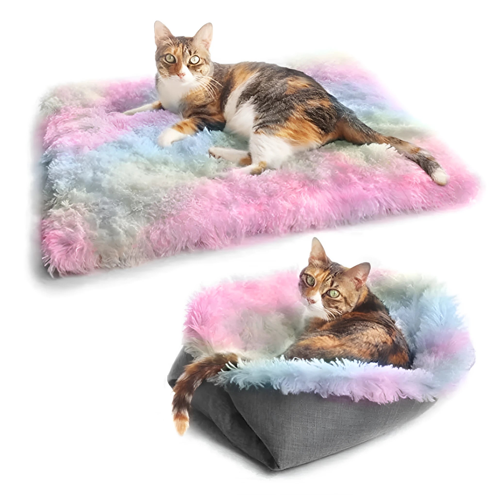 Foldable pet bed mat in plush and imitation linen with multiple colour options