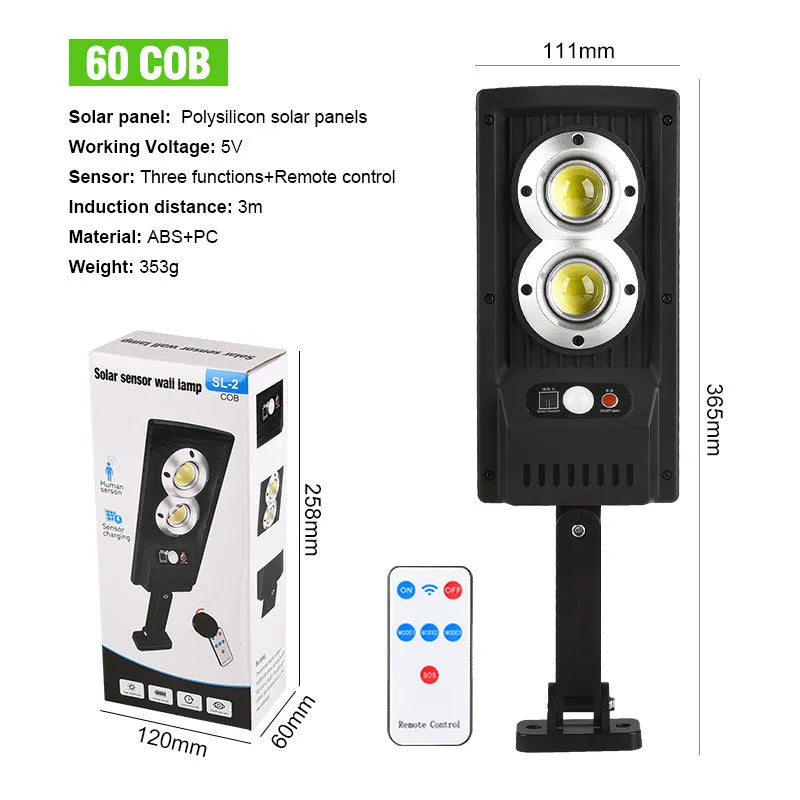Plastic solar street light with remote control for outdoor garden and wall LED lighting