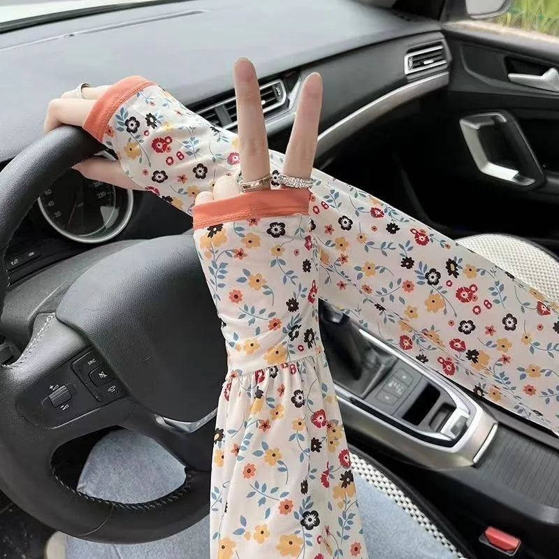 Printed floral viscose UV protection ice sleeve gloves in multiple pattern options