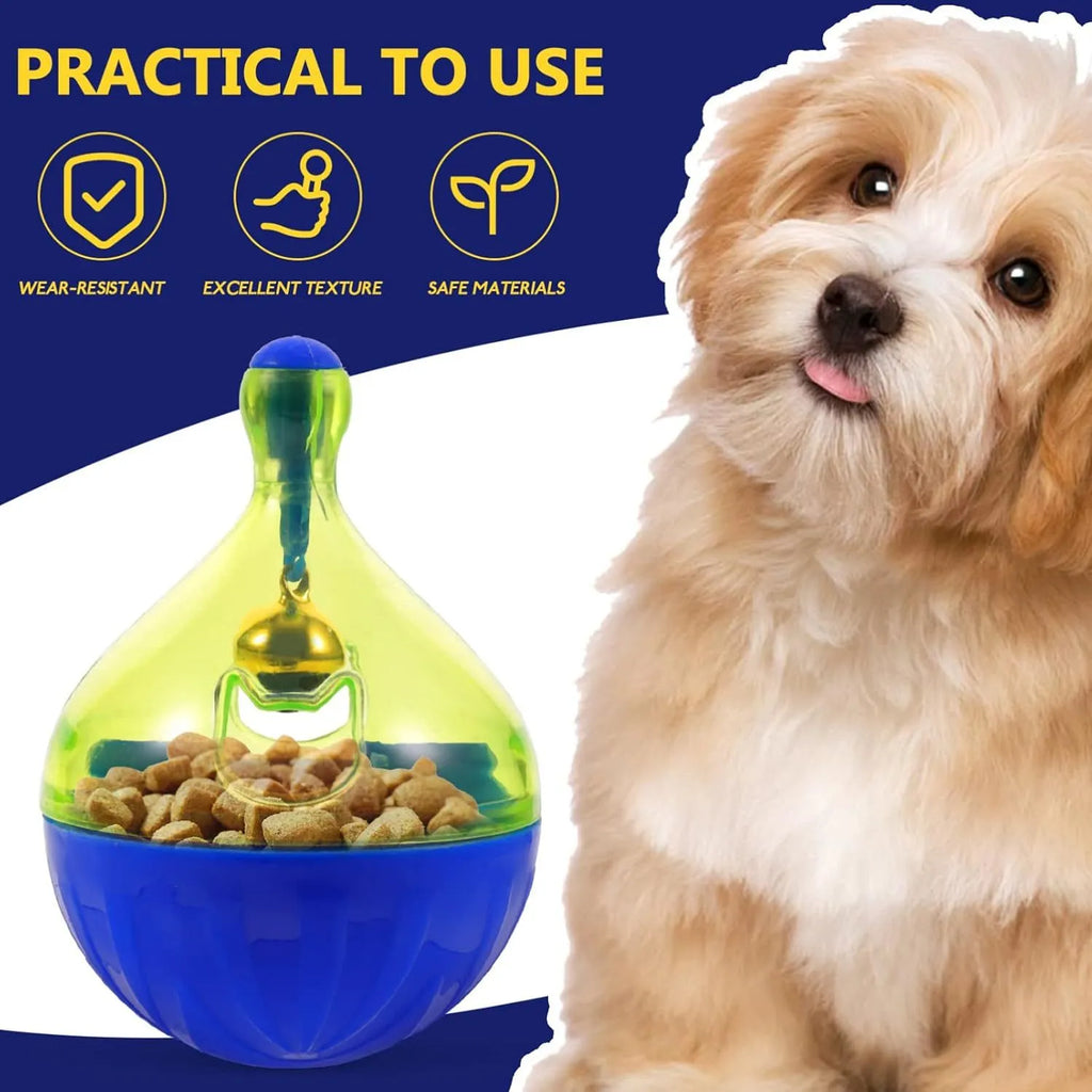 Blue tumbler-shaped pet treat dispenser toy for small and medium dogs and cats