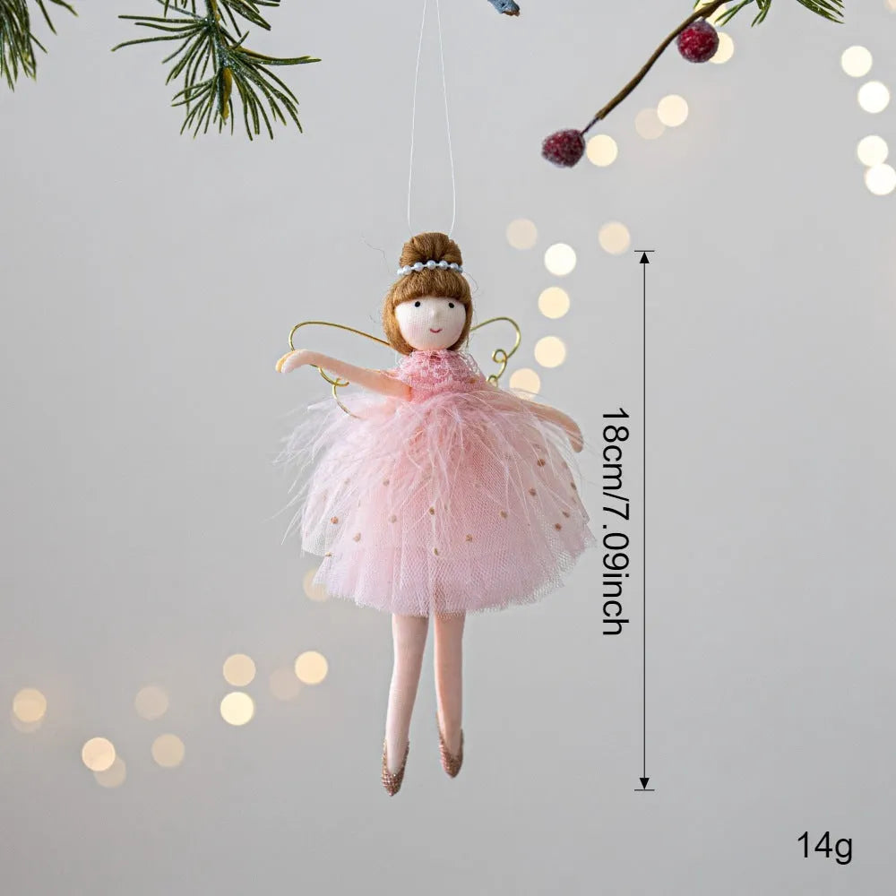 Pink and white cloth plush ballet girl angel doll pendant charm on a bag.