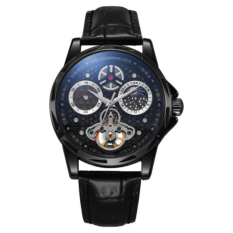 Men's automatic watch with luminous hands in steel case with leather strap option