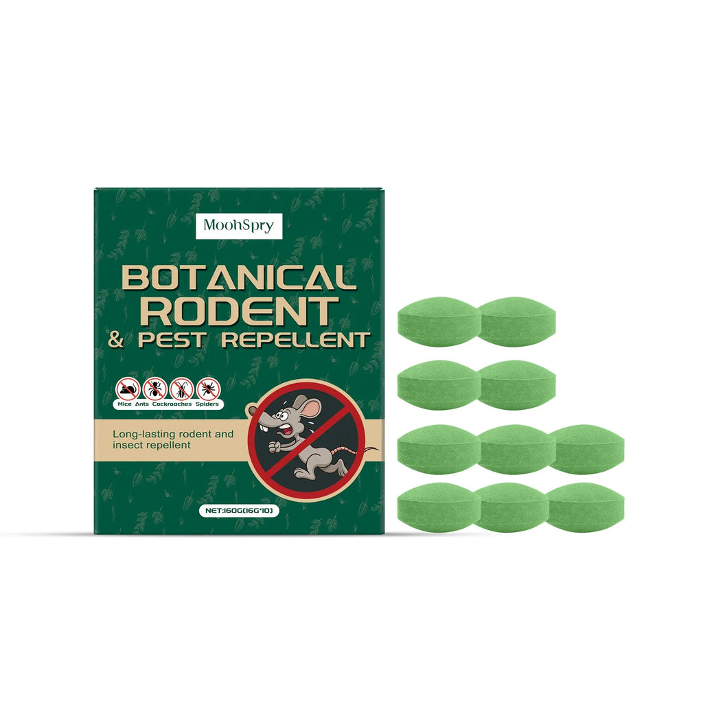Ten 16g animal repellent pills and three mesh storage bags for rodent control.