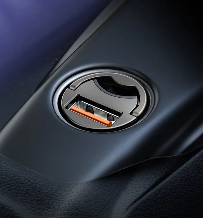 Baseus electro-optical grey 30W PPS fast car charger with 1 metre USB cable for mobile phones