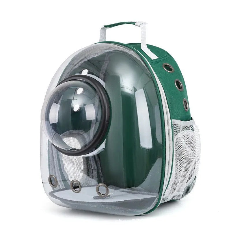 Grey PC plastic astronaut-style pet carrier bag with a side opening door