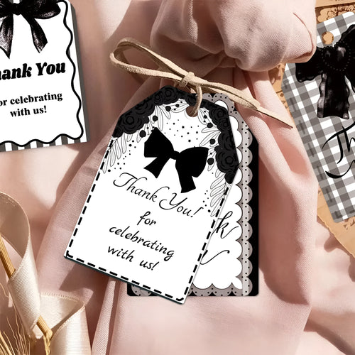Three styles of creative bowknot paper gift tags with natural hemp rope for party decorations