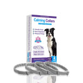 Four dog anxiety relief collars in different colours with monochrome Chinese style pattern