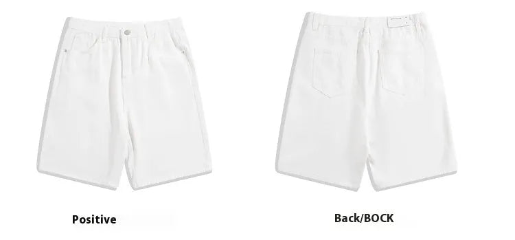 Men's straight-leg denim shorts in light blue colour showing zipper closure and casual cut