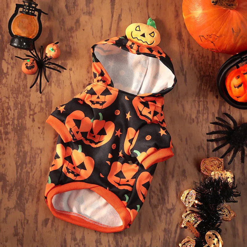Halloween pumpkin skirt pet costume in crystal velvet material for dogs and cats