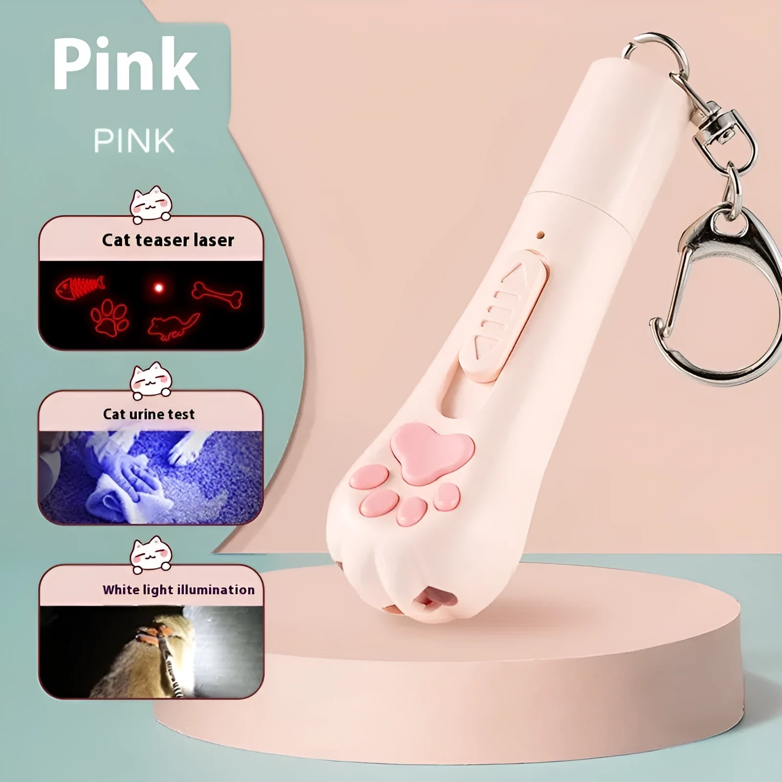 Funny cat pen light charging toy with self-hi relieving stuffy in pink, cream white, or sky blue colour options
