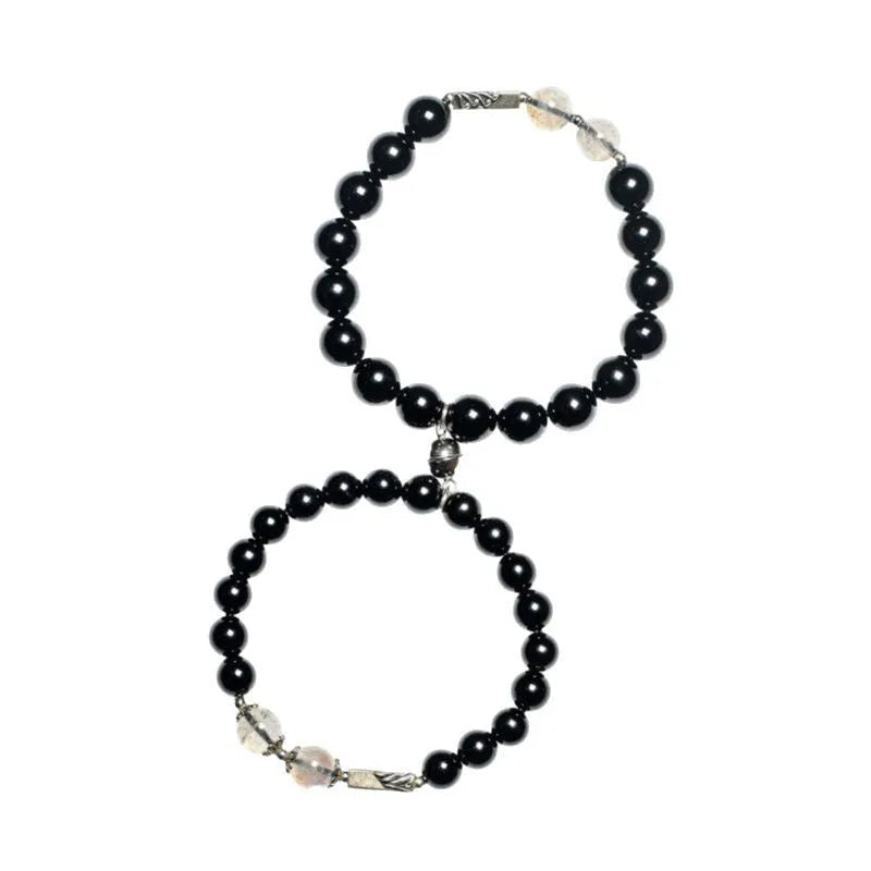 Obsidian Buddha beads DIY couple bracelet kit with 8mm and 10mm national style beads