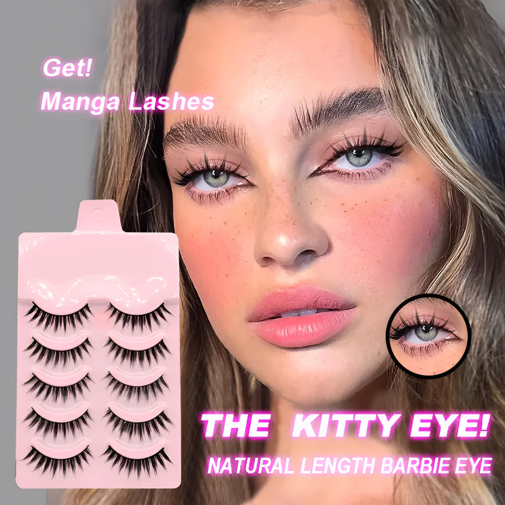 Five pairs of natural wispy manga false eyelashes for anime cosplay in styles 007, 008, and 009.