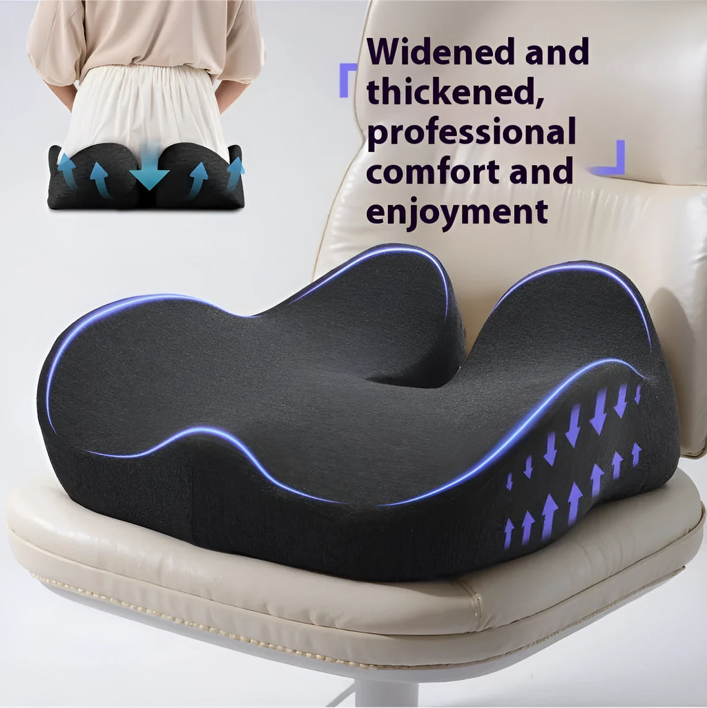 Memory foam seat cushion for office chairs in light grey colour on wooden chair
