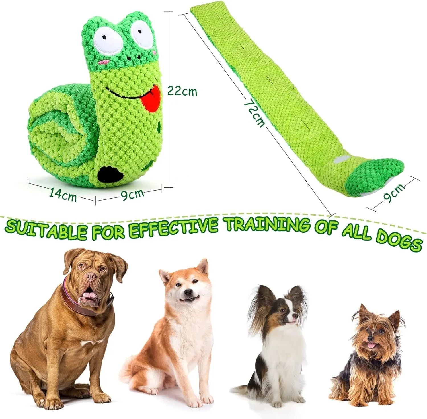 Reversible velvet dog toy shaped like a snail or stick with hidden food holes for foraging training.