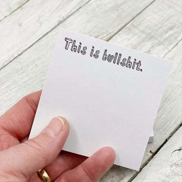 7.5 cm square sticky note with adhesive backing showing English text design