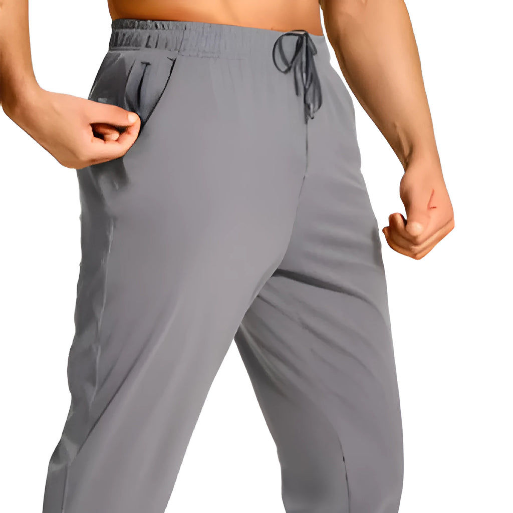 Men's loose fit polyester casual trousers in solid colour with size range from XS to 4XL