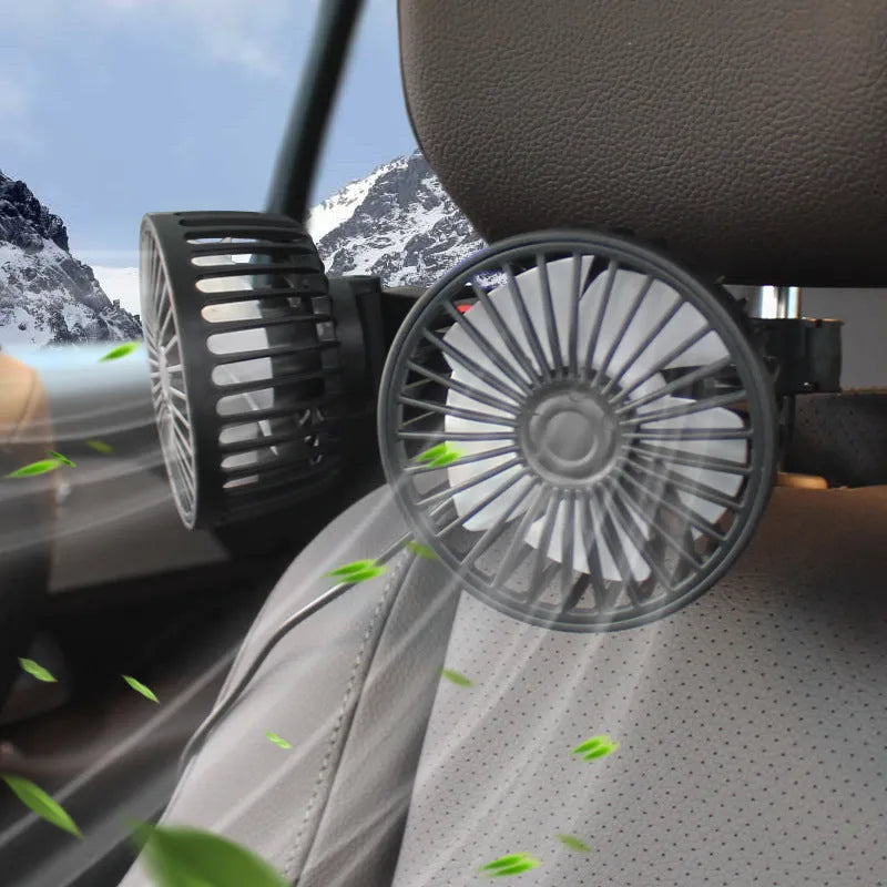 Black F4207 car USB rear pillow single head fan with multifunctional adjustment controls