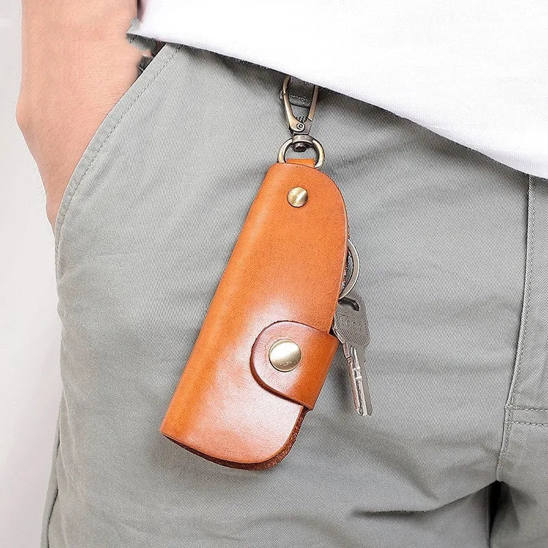 Handmade genuine leather car key case in short length design