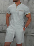 Men's grey cotton blend short sleeve zip-up jacket with matching shorts summer suit