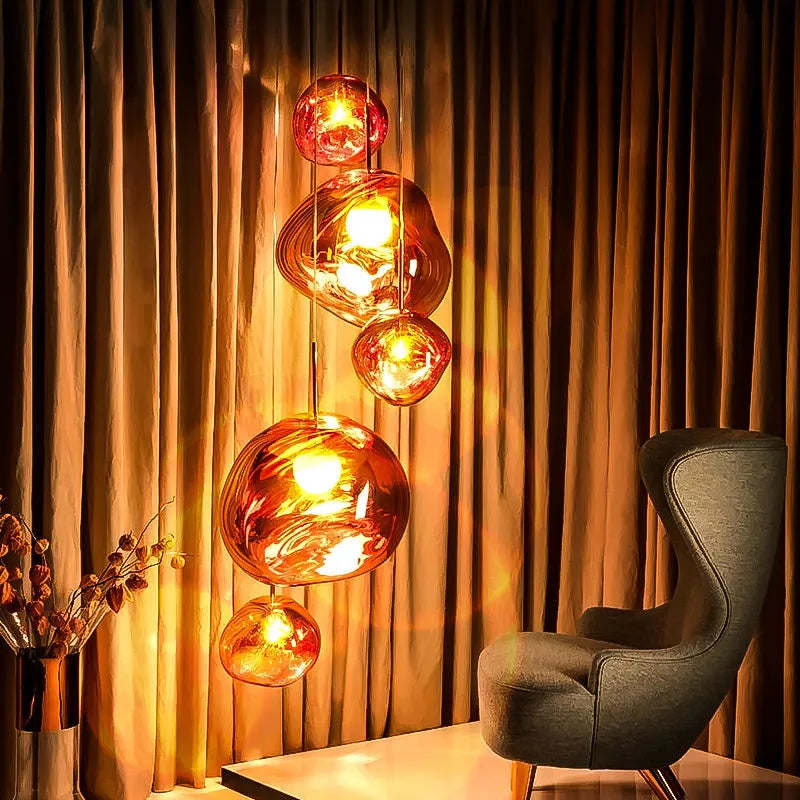 Nordic postmodern lava lamp bedside chandelier with irregular glass shade in gold silver or wine red