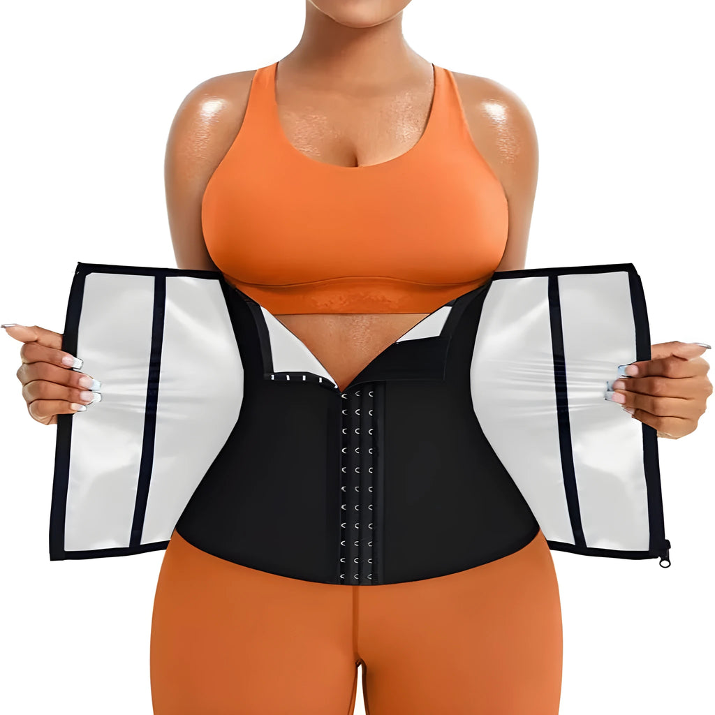 Neoprene sports abdominal belt showing adjustable abdomen contracting function in painted blue colour