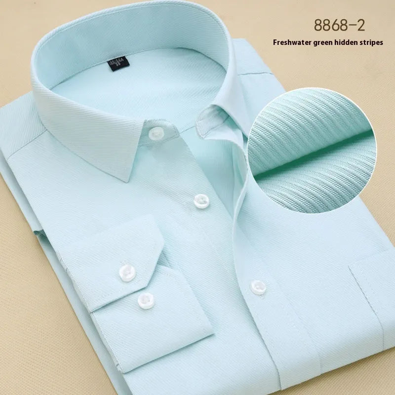 Men's black slim fit business shirt with long sleeves and cotton fabric