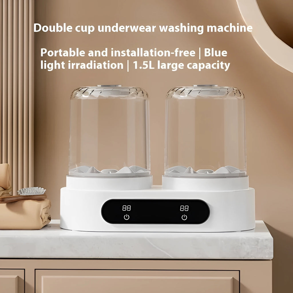 White double bucket USB mini washing machine for underwear and small laundry.