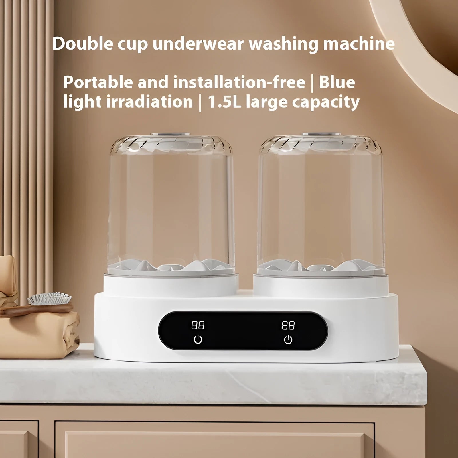 White double bucket USB mini washing machine for underwear and small laundry.