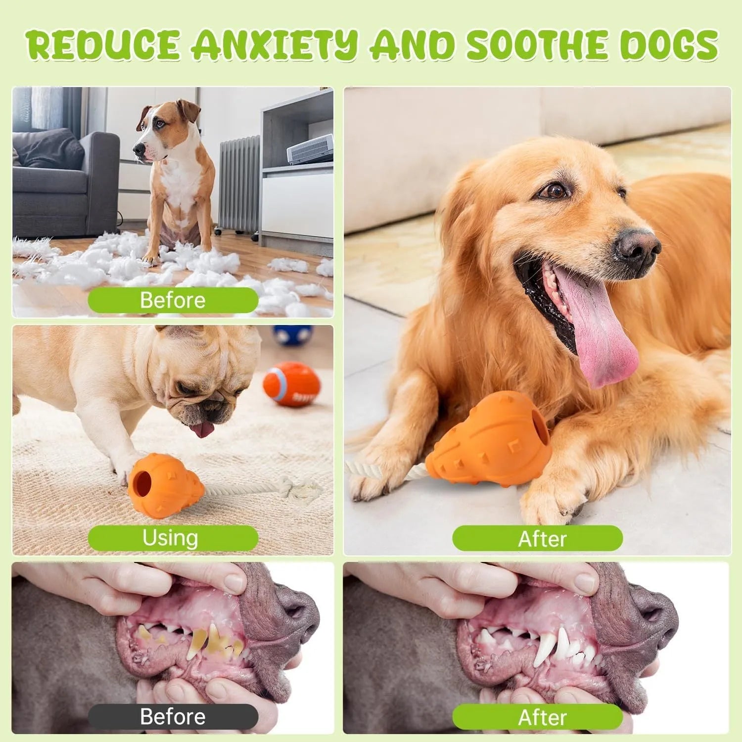 Natural rubber stuffable dog chew toy with longer strap for interactive fetch and treat dispensing