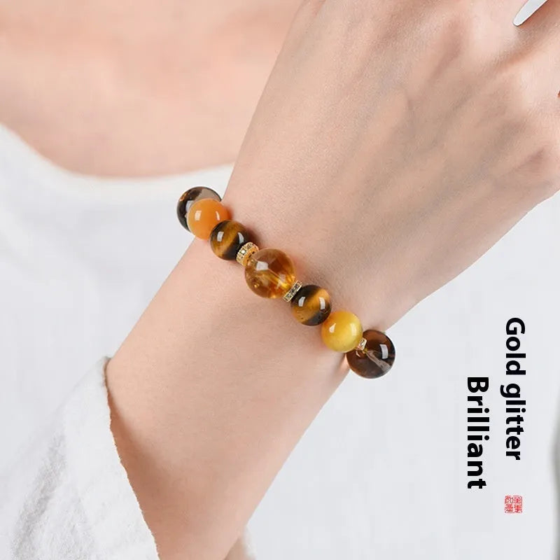 Yellow artificial crystal tower beads bracelet with 10mm size and manual stringing