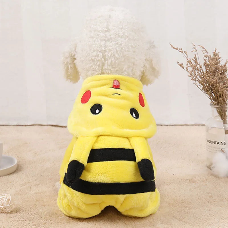 Fleece cat coat with hoodie in cartoon design for winter wear