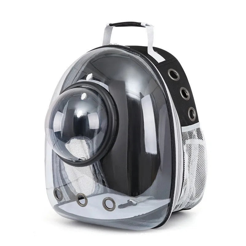 Grey PC plastic astronaut-style pet carrier bag with a side opening door