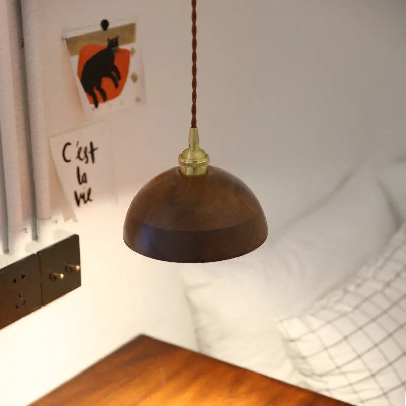 Black walnut single-head droplight chandelier with copper wood art construction