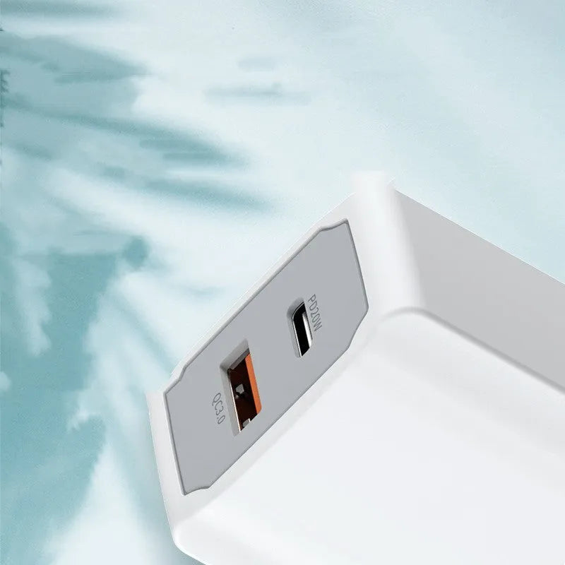 White European standard USB fast charger set with fireproof ABS PC charging head and cable.