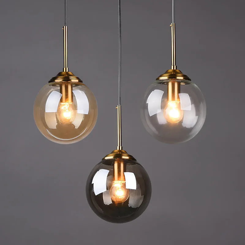 Modern round glass ball chandelier with spherical elements in Nordic style for living room or dining room